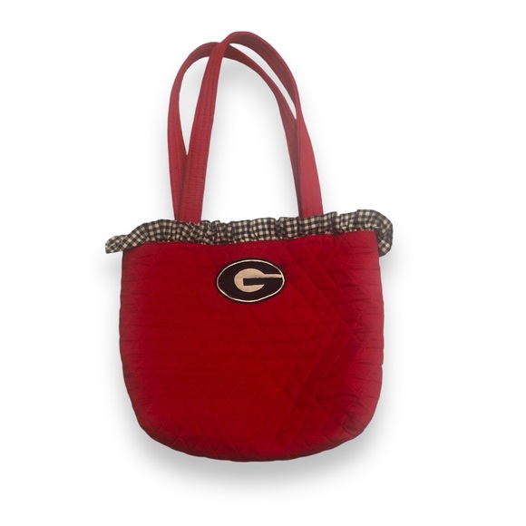 Handbags - UGA University of Georgia Quilted Plaid Ruffle Trim Patch Tote Bag Football